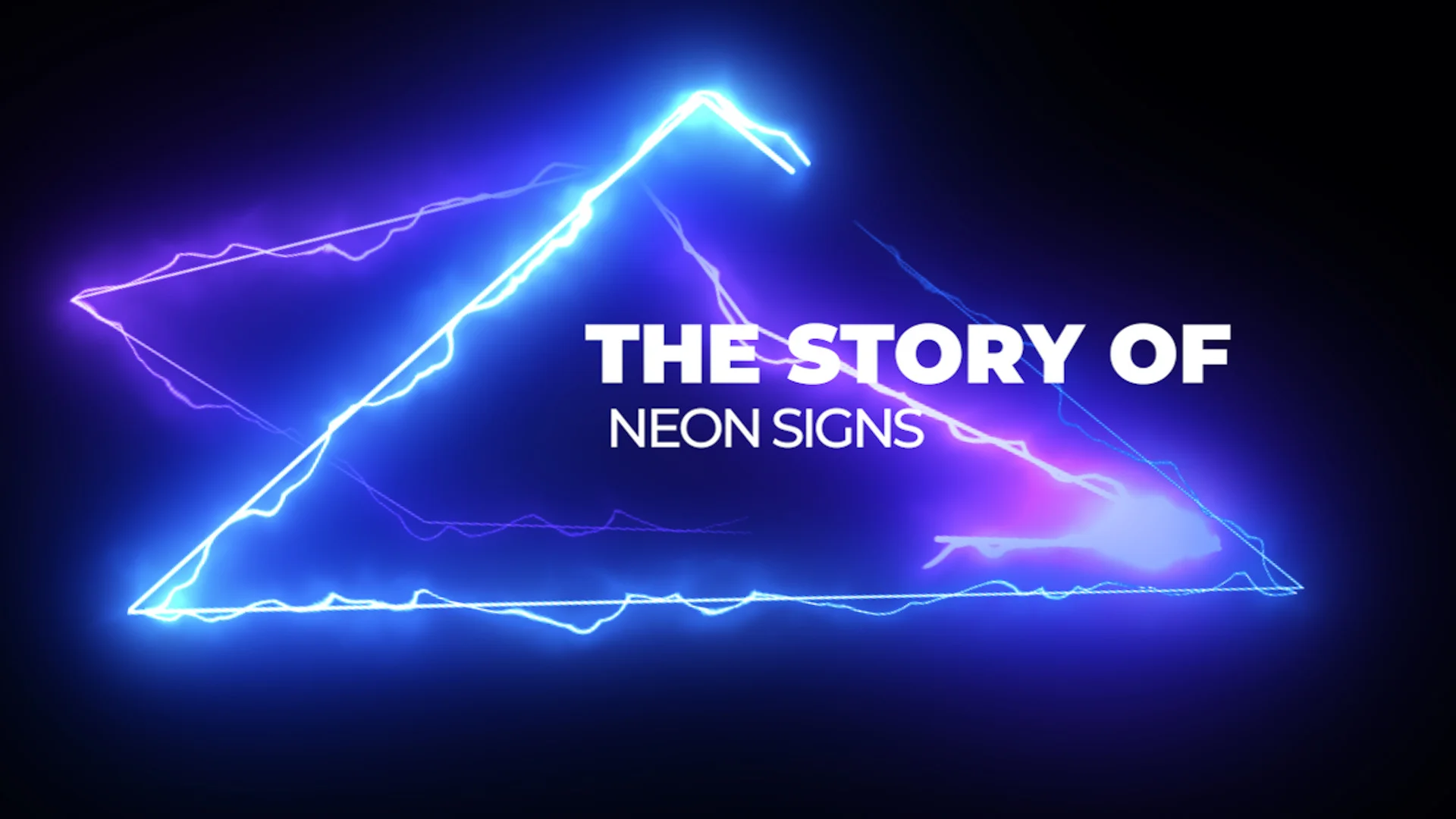 The Story of Neon Signs title inside a glowing blue and violet triangle.