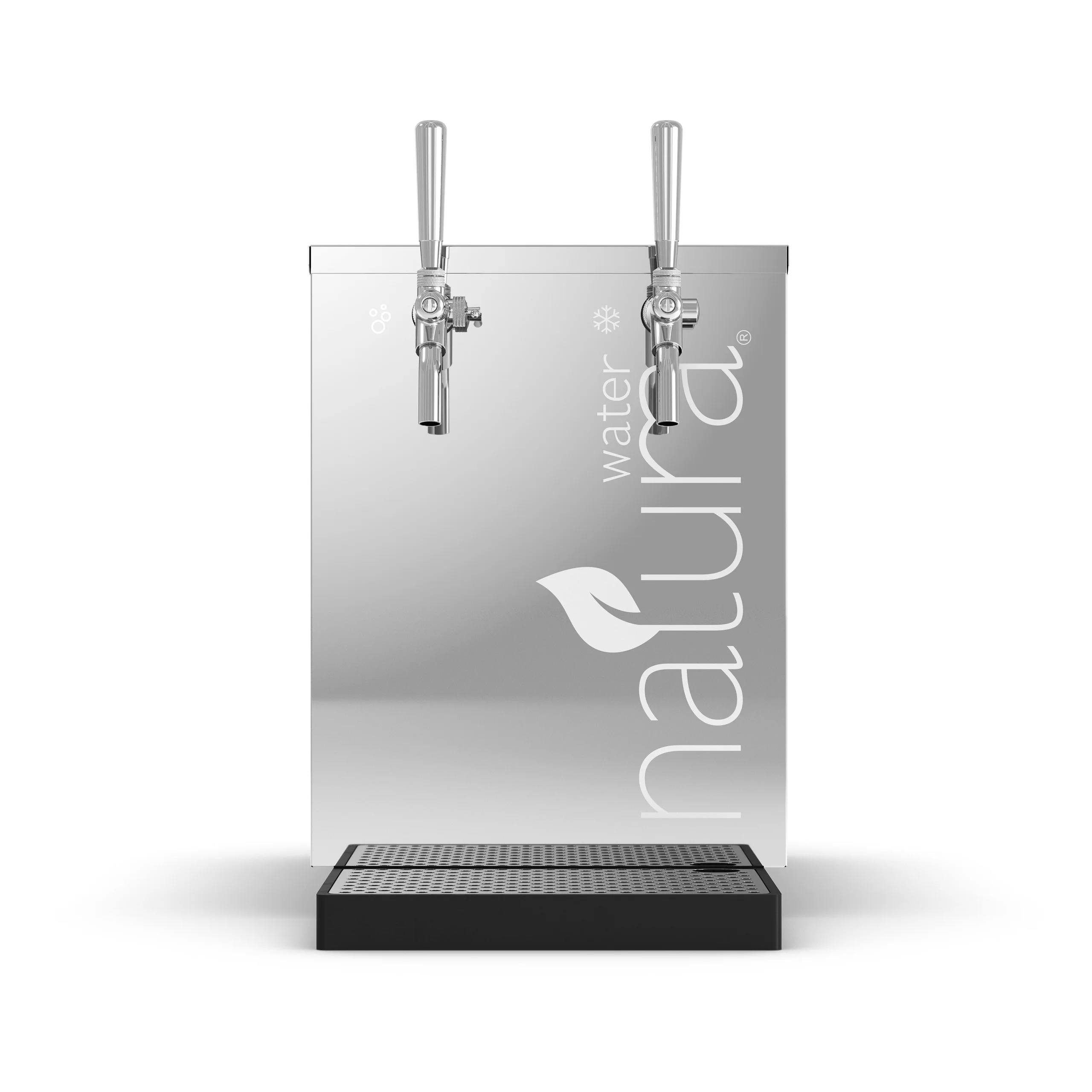 A two-tap Natura Water dispenser against white.