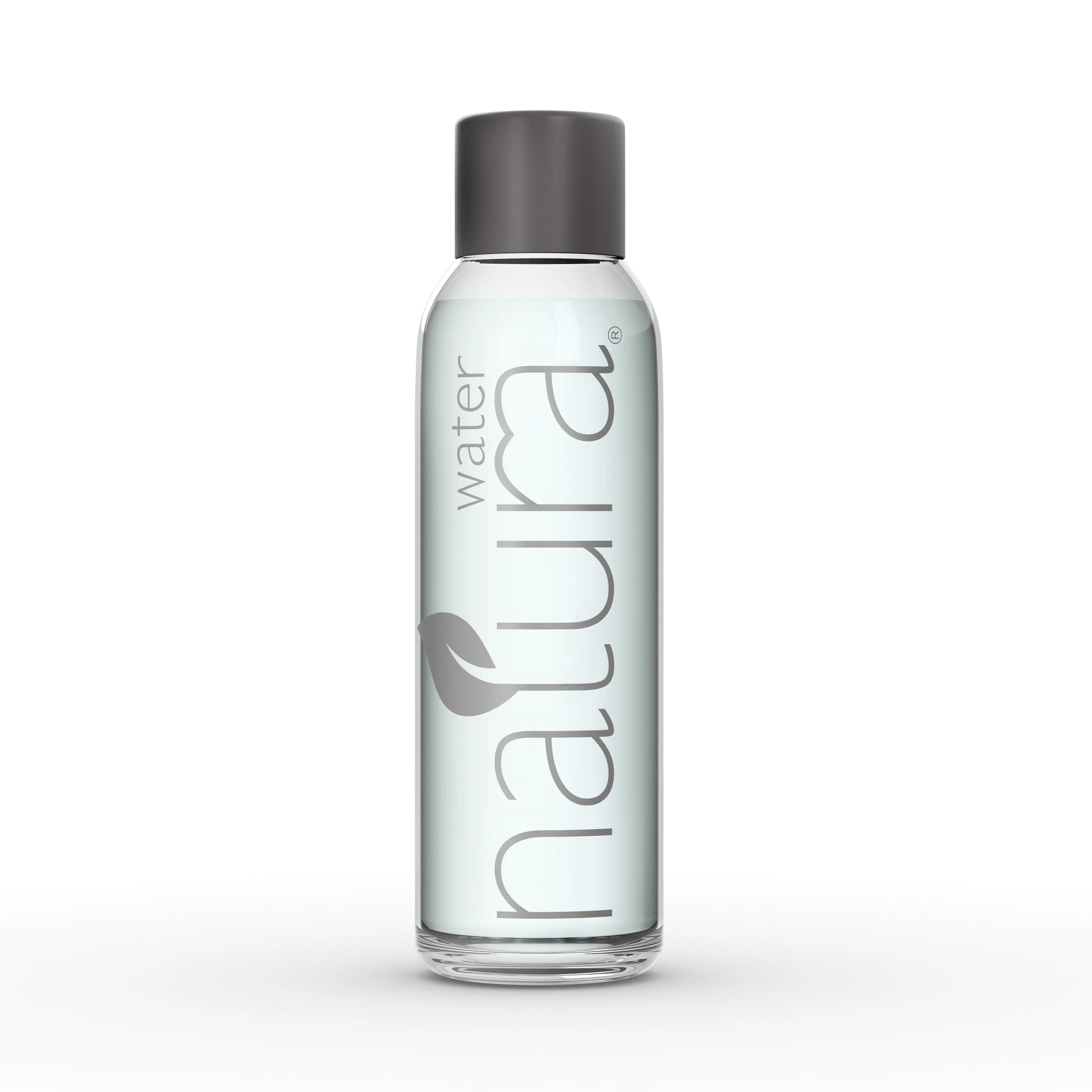 A branded Natura Water bottle with a dark cap against white.