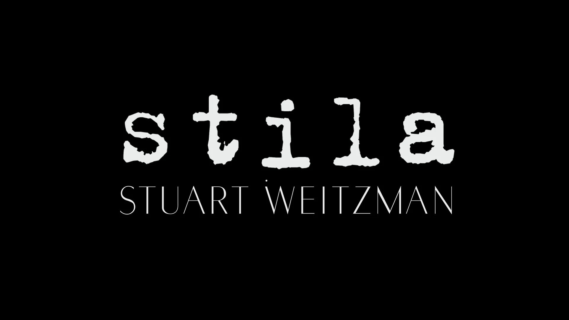White Stila and Stuart Weitzman wordmarks against black.